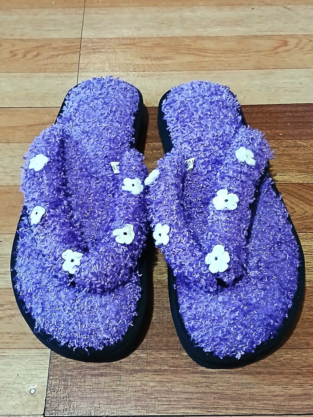 Purple Fuzzy Flip-Flop Slippers, Size 9